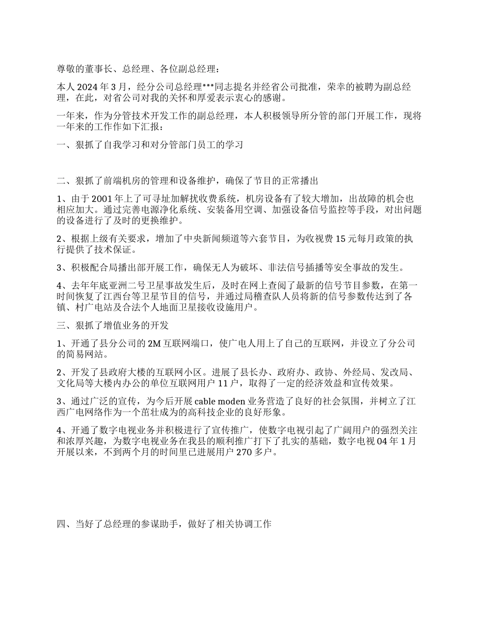 个人述职报告(分公司副总)_第1页