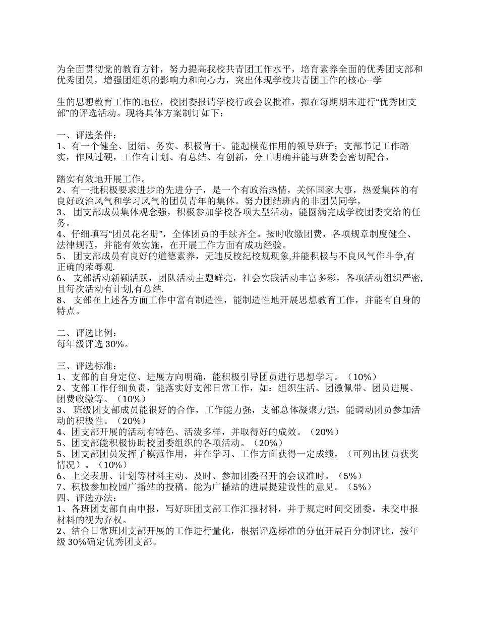 中专“优秀团支部评选方案_第1页