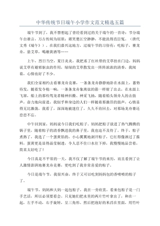 中华传统节日端午小学作文范文精选五篇