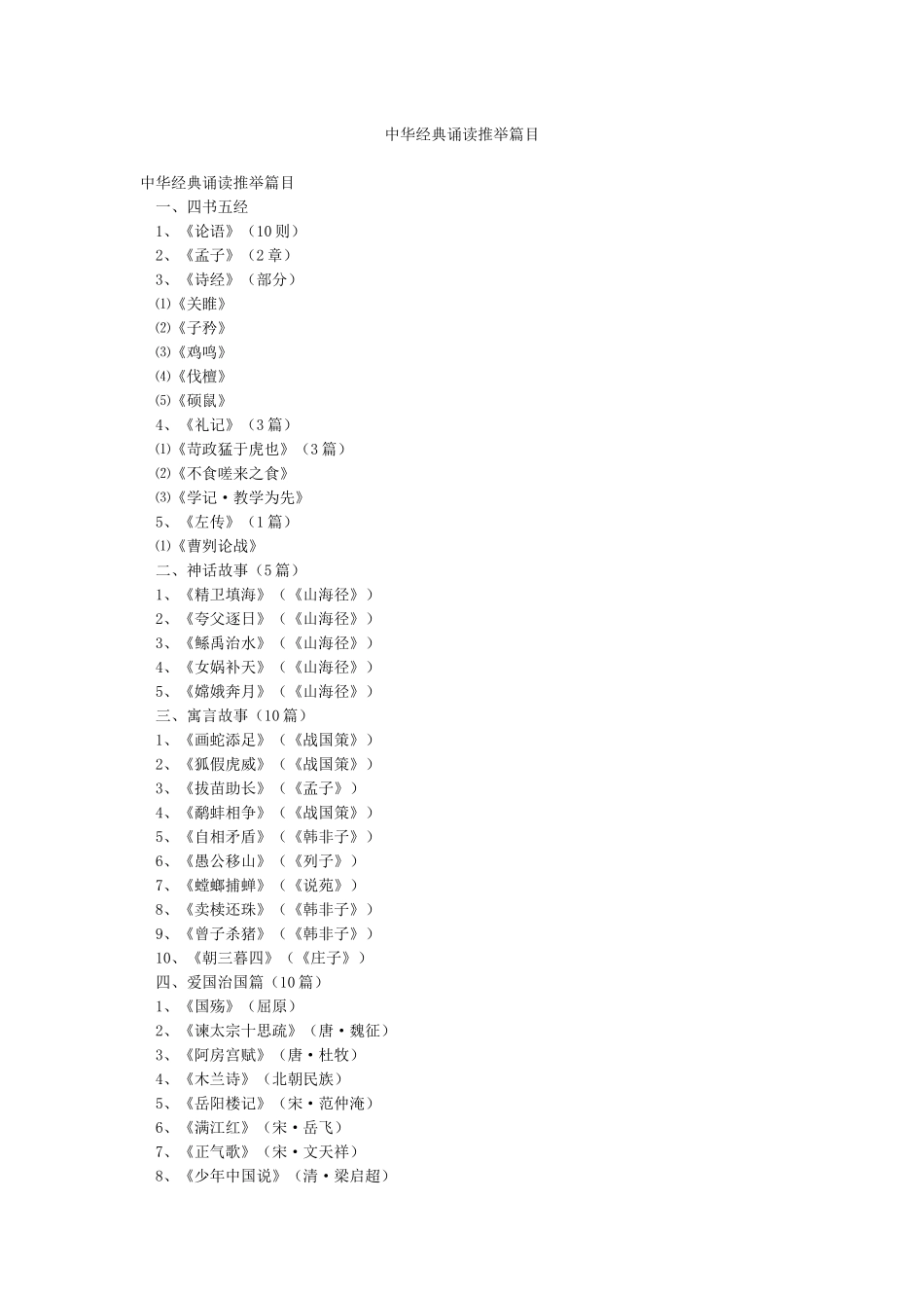 中华经典诵读推荐篇目_第1页