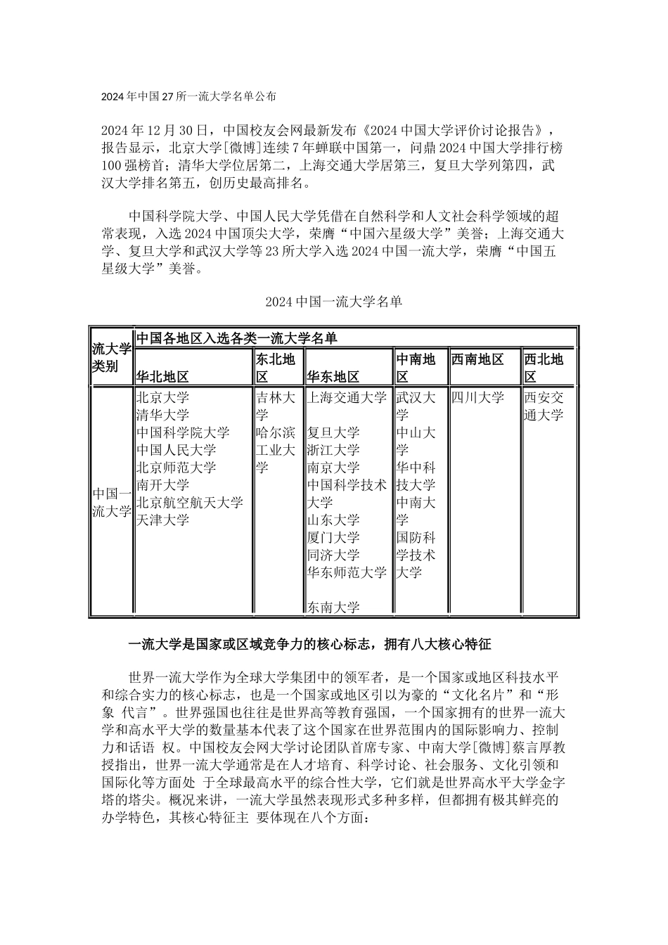 中国校友会网2024年中国27所一流大学名单公布_第1页