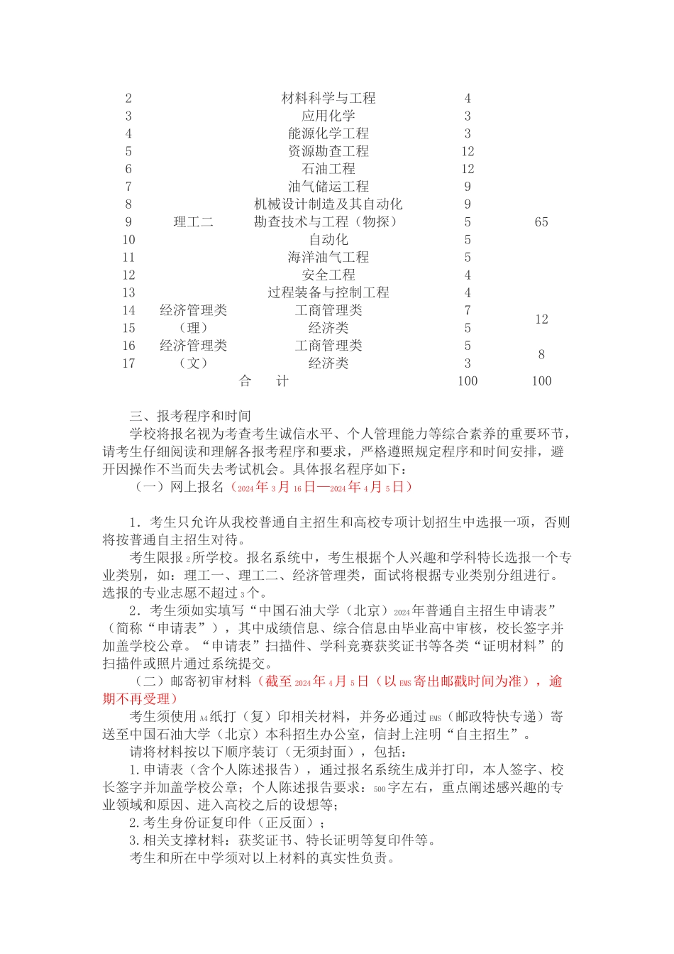 中国石油大学(北京)2024年自主招生简章_第2页