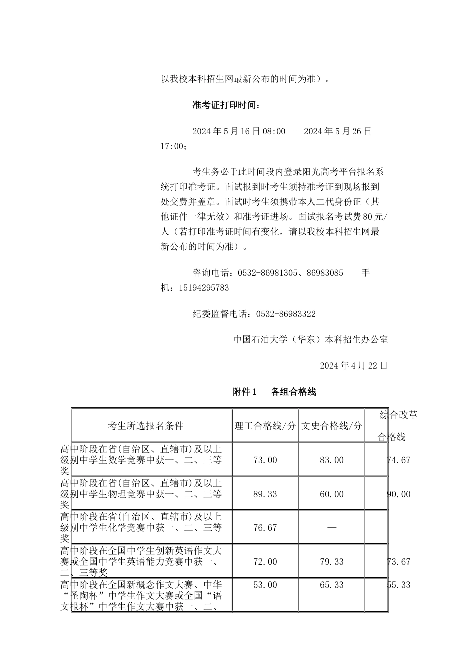 中国石油大学2024年自主招生初审结果的通知-(1)_第2页