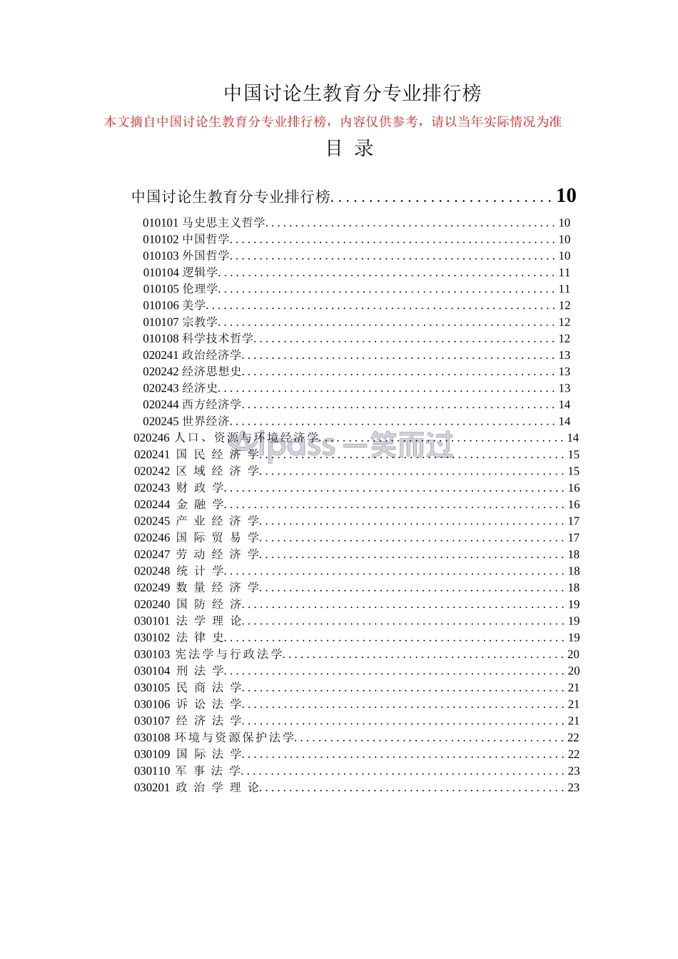中国研究生教育分专业排行榜-仅供专业院校选择参考(1)_第1页