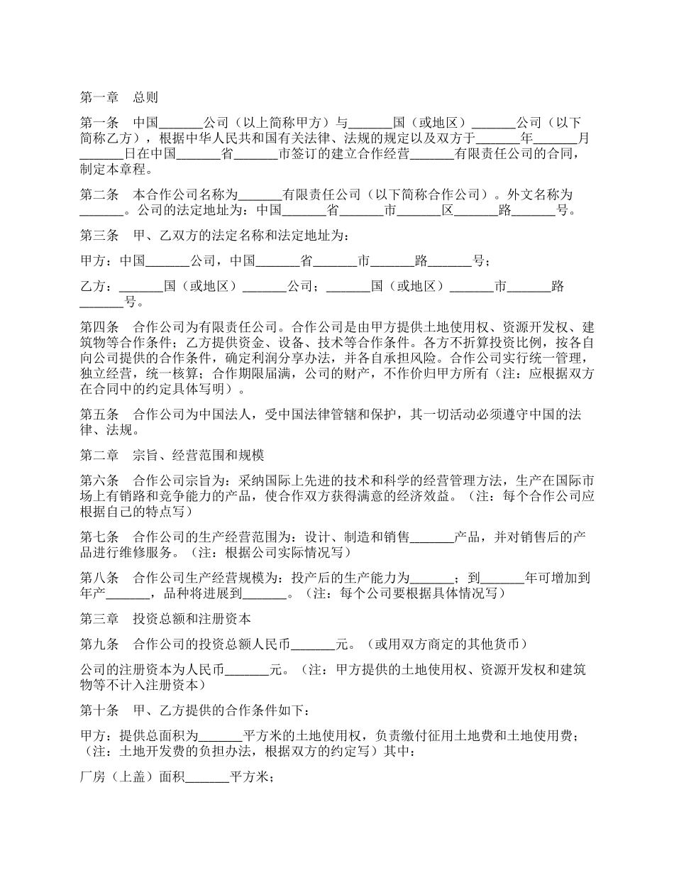 中外合作公司章程_第1页