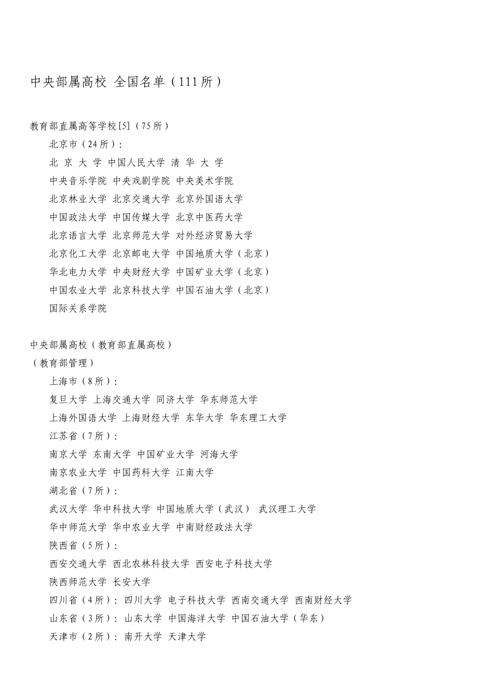 中央部属高校名单_第1页