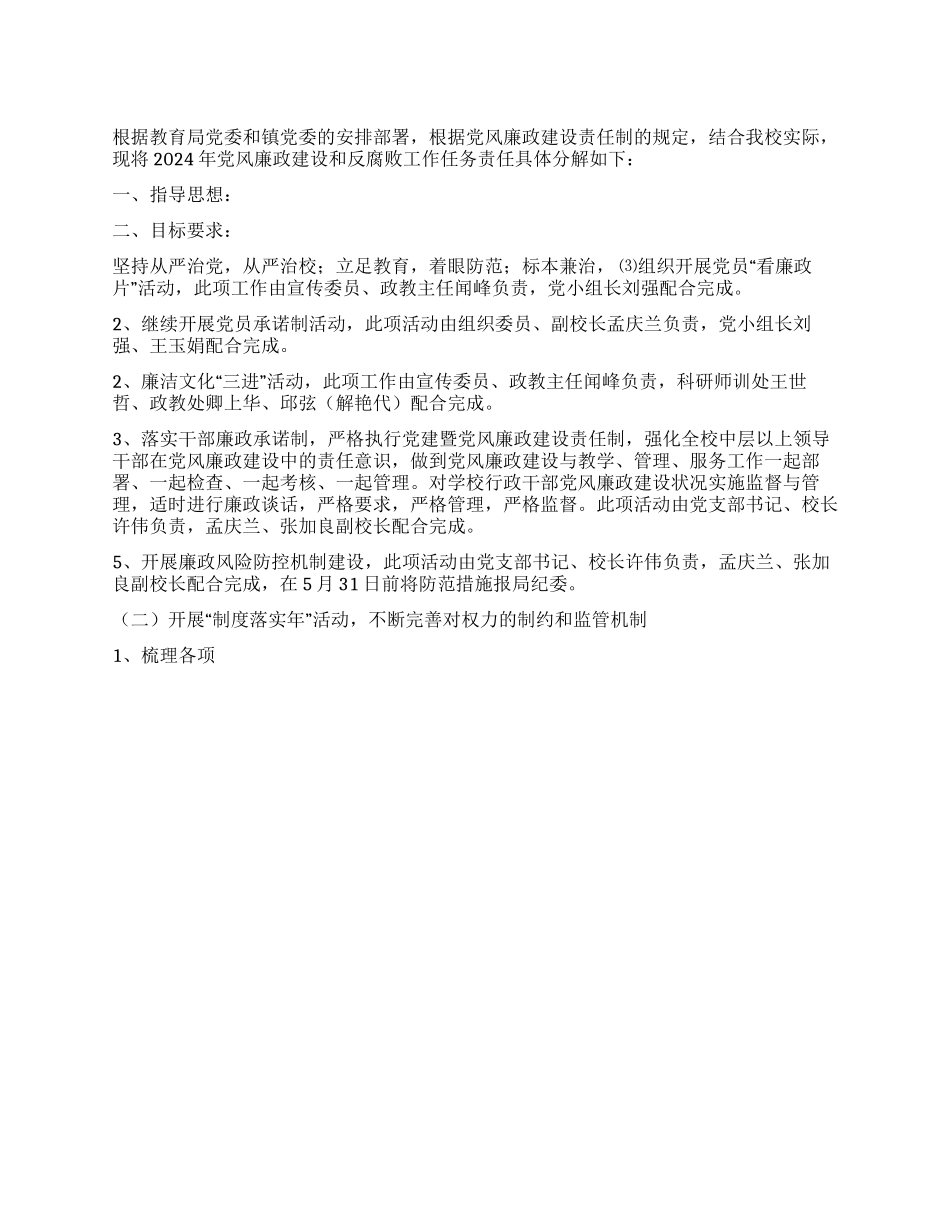 中学2024年党风廉政建设和反腐败工作要点_第1页