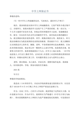 中学上网保证书