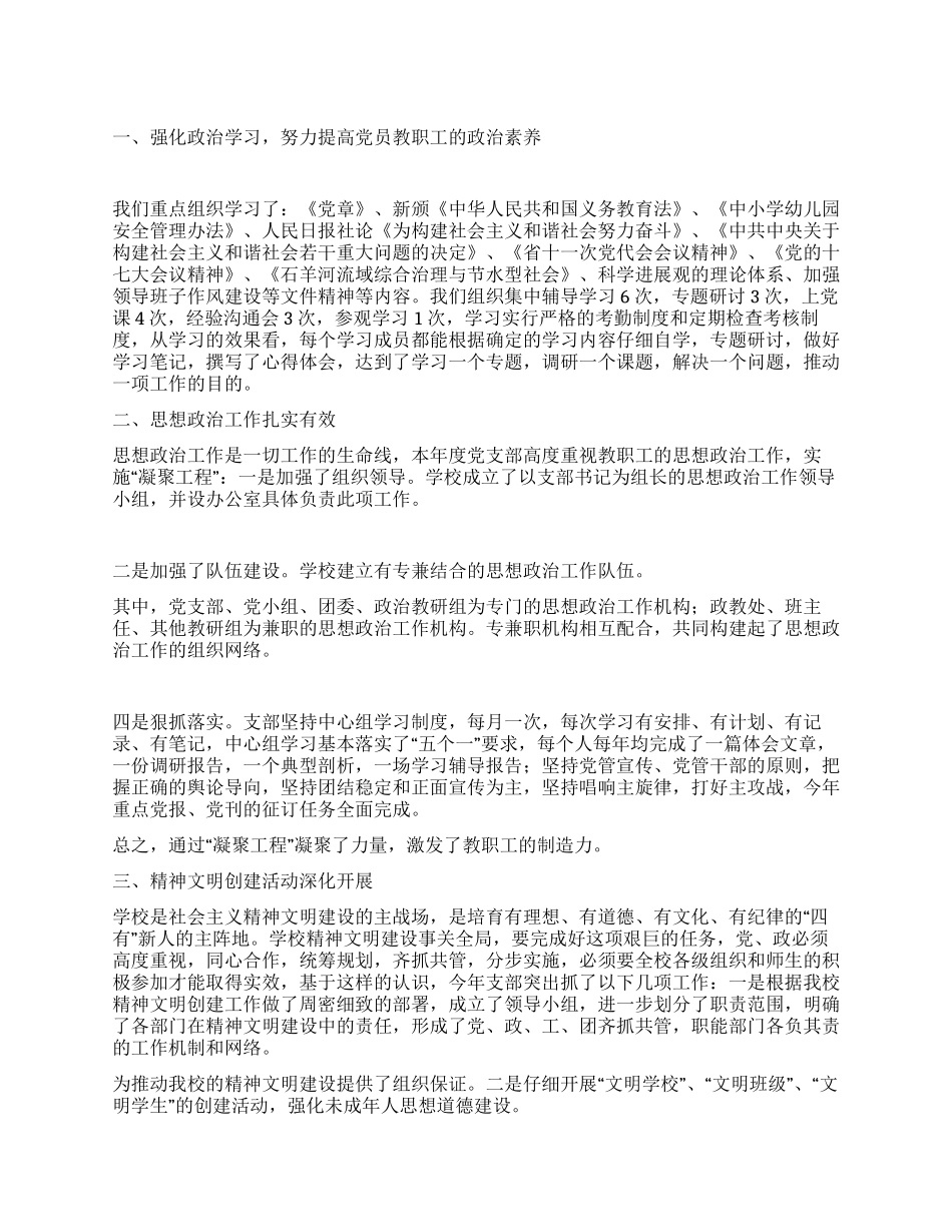 中学党支部委员会2024年度工作总结_第1页