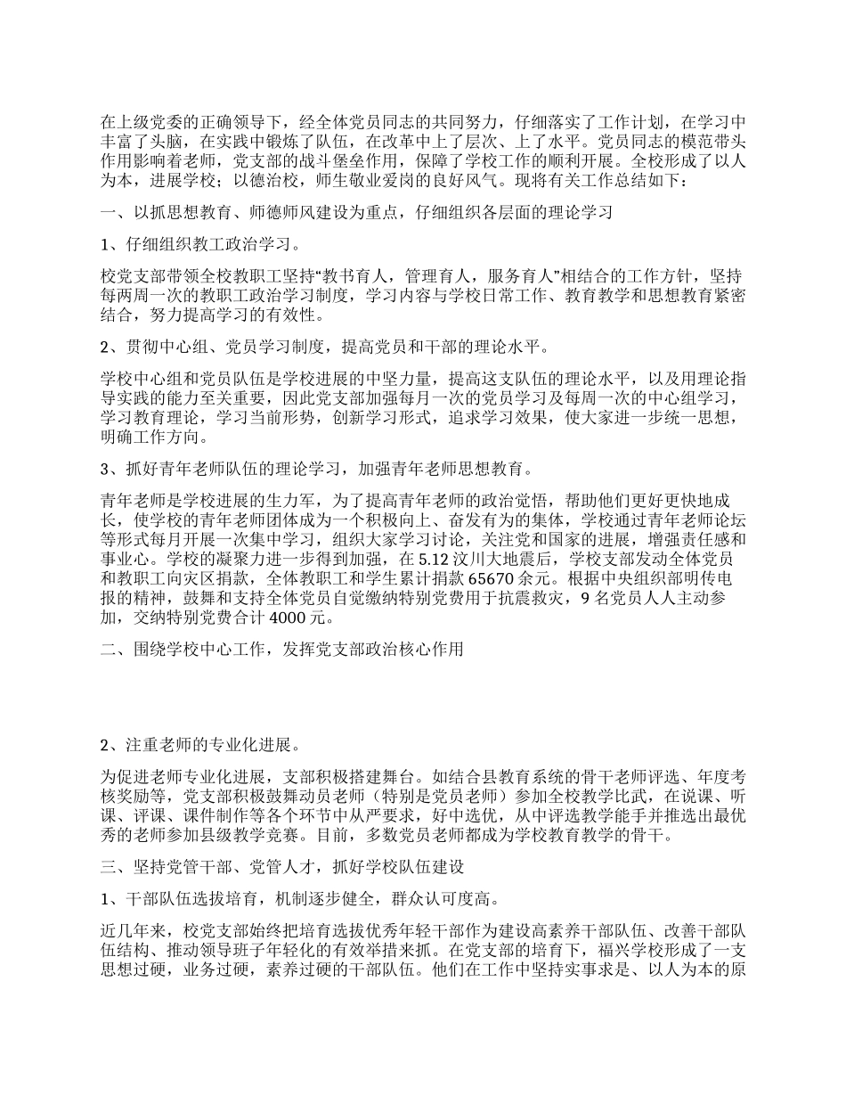 中学党支部工作总结报告_第1页