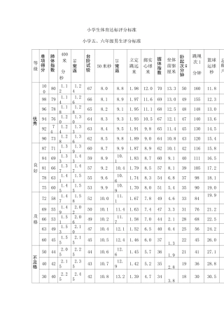 小学生体育达标评分标准