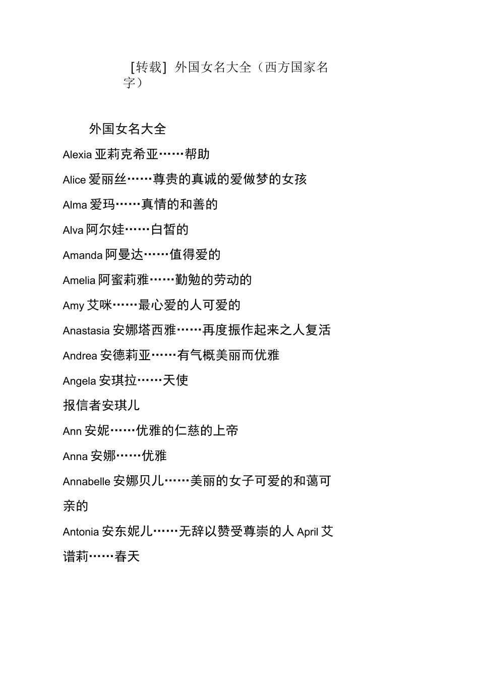 外国女名大全_第1页
