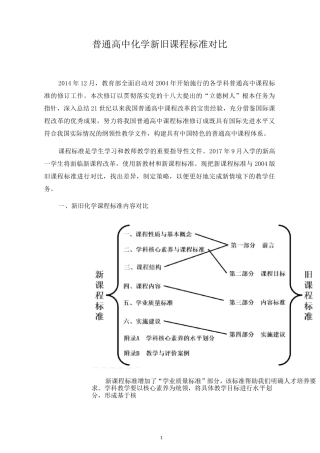 普通高中化学新旧课程标准对比