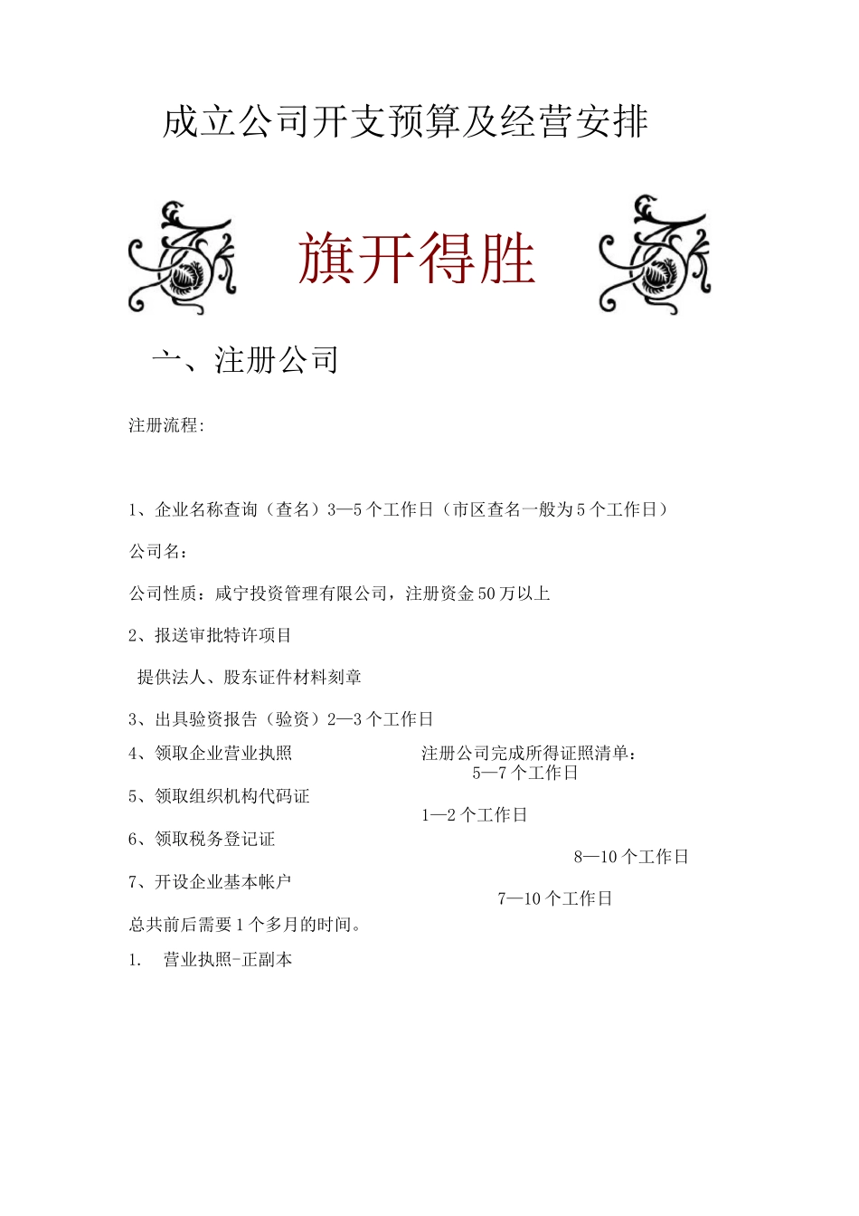 成立公司开支预算_第1页