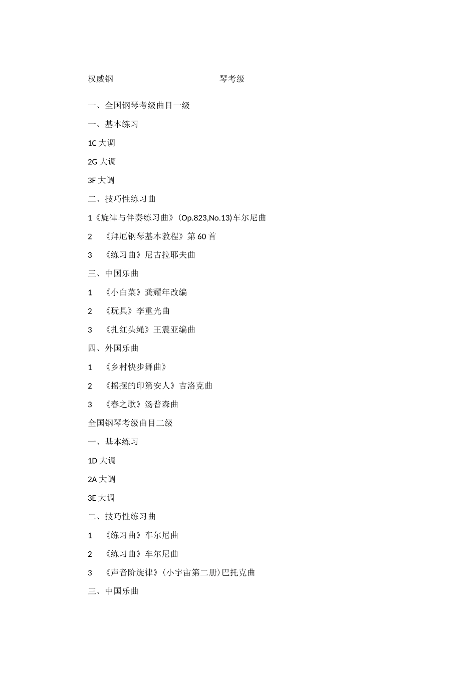 权威钢琴考级曲目_第1页