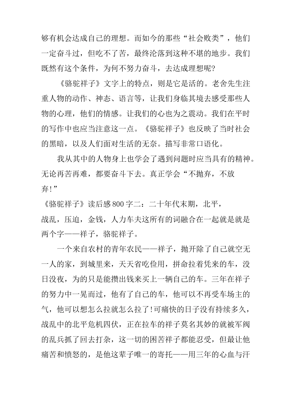 《骆驼祥子》读后感800字_第2页