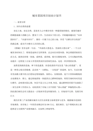 城市菜园项目创业计划书