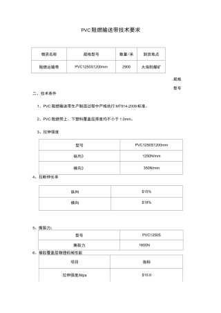 PVC阻燃输送带技术要求
