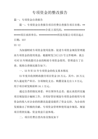 专项资金的整改报告