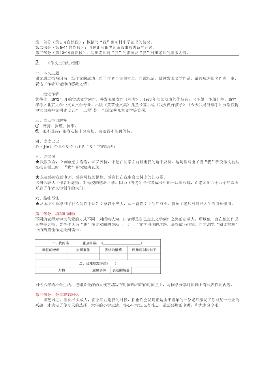 统编语文六年级下册第6单元 “地毯式”自主学习过关自查表_第2页