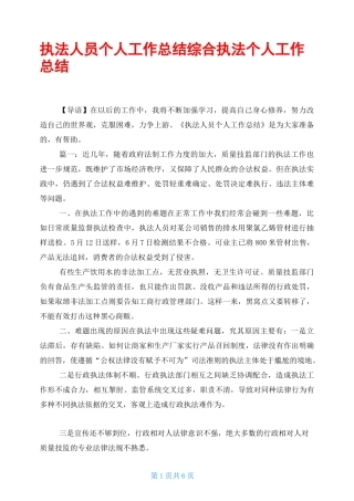 执法人员个人工作总结 综合执法个人工作总结