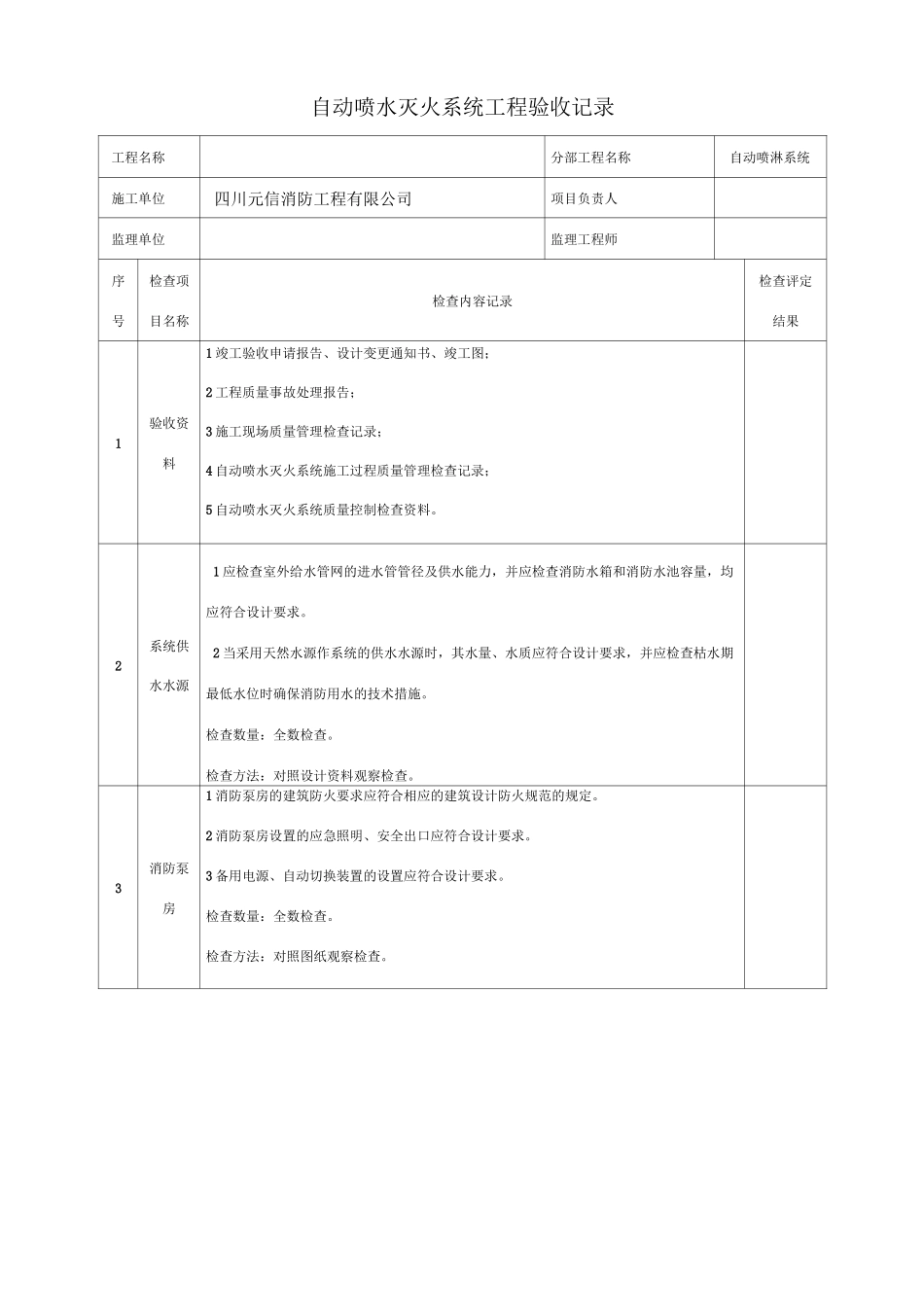 自动喷水灭火系统工程验收记录_第1页
