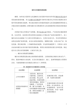 城市水务集团发展战略