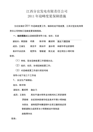 迎峰度夏保障措施