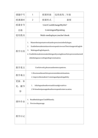 江苏职校高二年级英语第四册Unit_1Could_I_change_my_life