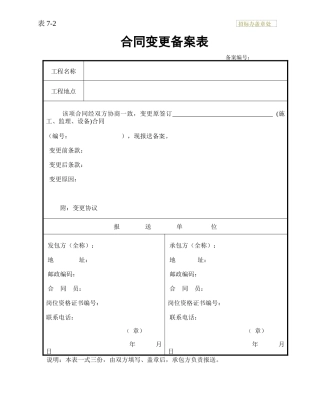 合同变更备案表 表7-2