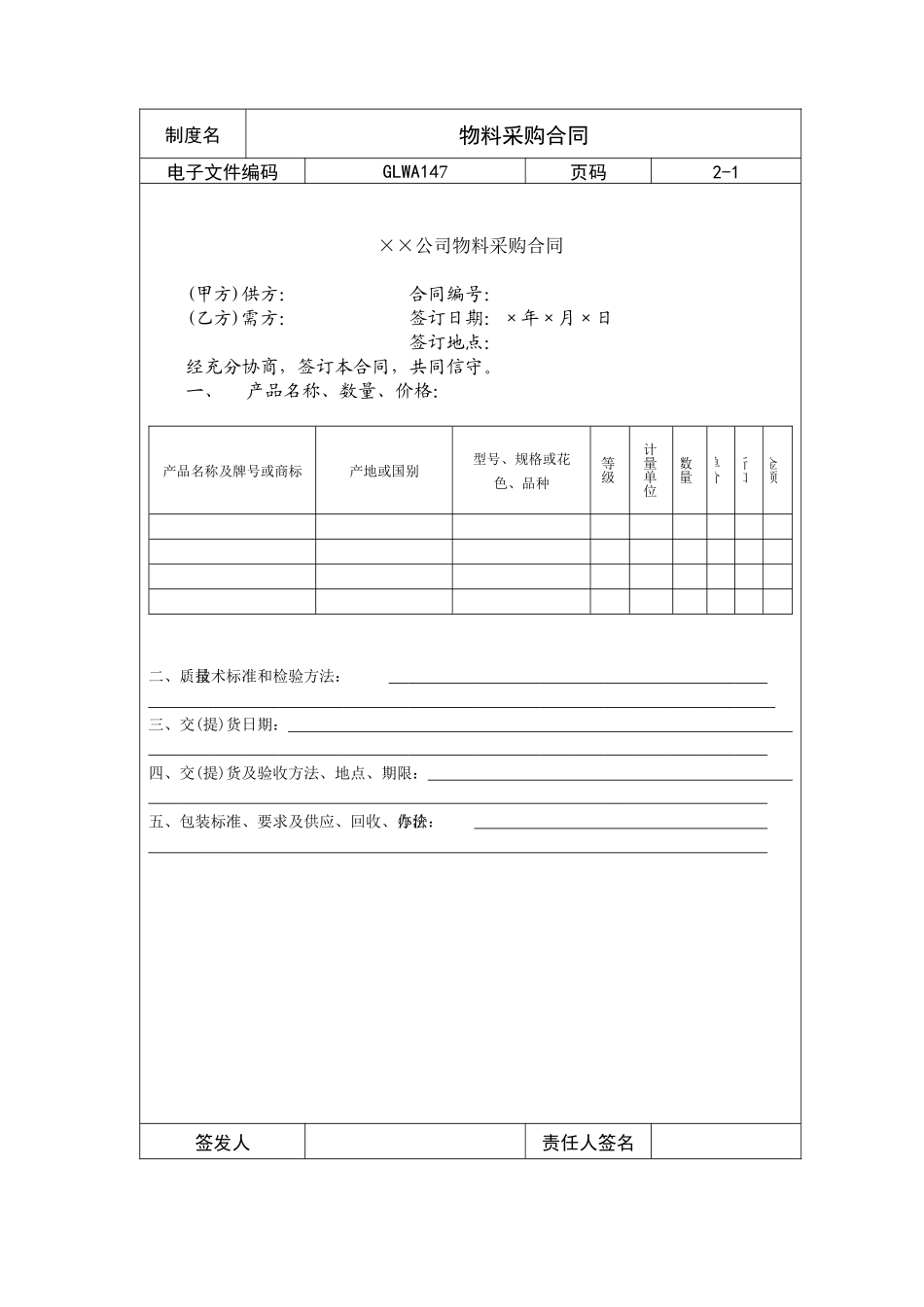 国际化企业通用管理文案(147)物料采购合同_第1页