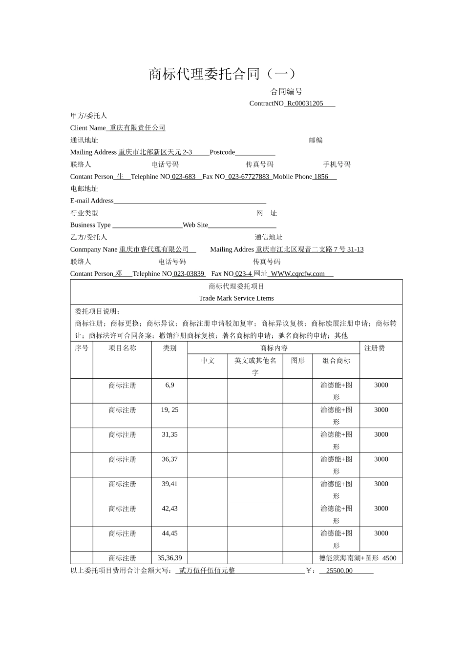 商标代理委托合同(1)_第1页