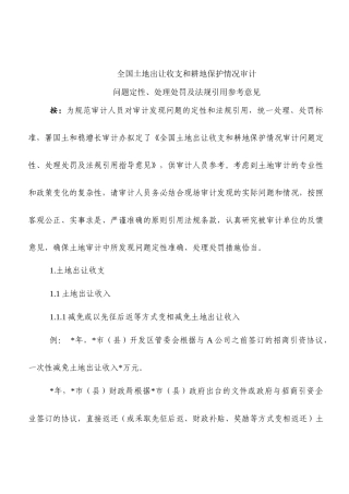 审计土地问题定性、处理处罚及法规引用参考意见