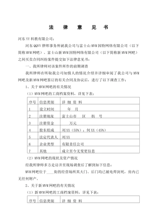 民事诉讼案件分析法律意见书