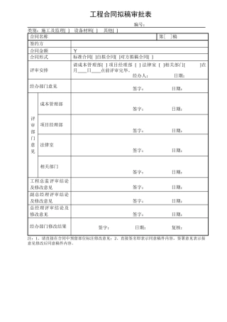 工程合同拟稿审批表