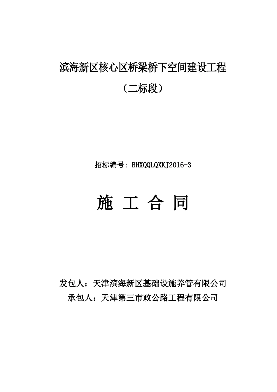 某新区核心区桥梁桥下空间建设工程施工合同_第1页