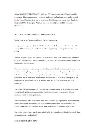 欧盟-NO618-1新型食品和新型食品配料和编制的初步评估报告根据法规