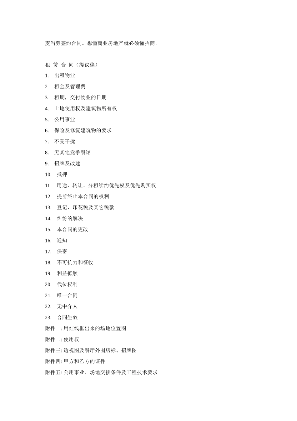 想懂商业房地产就必须懂招商(麦当劳签约合同)_第1页