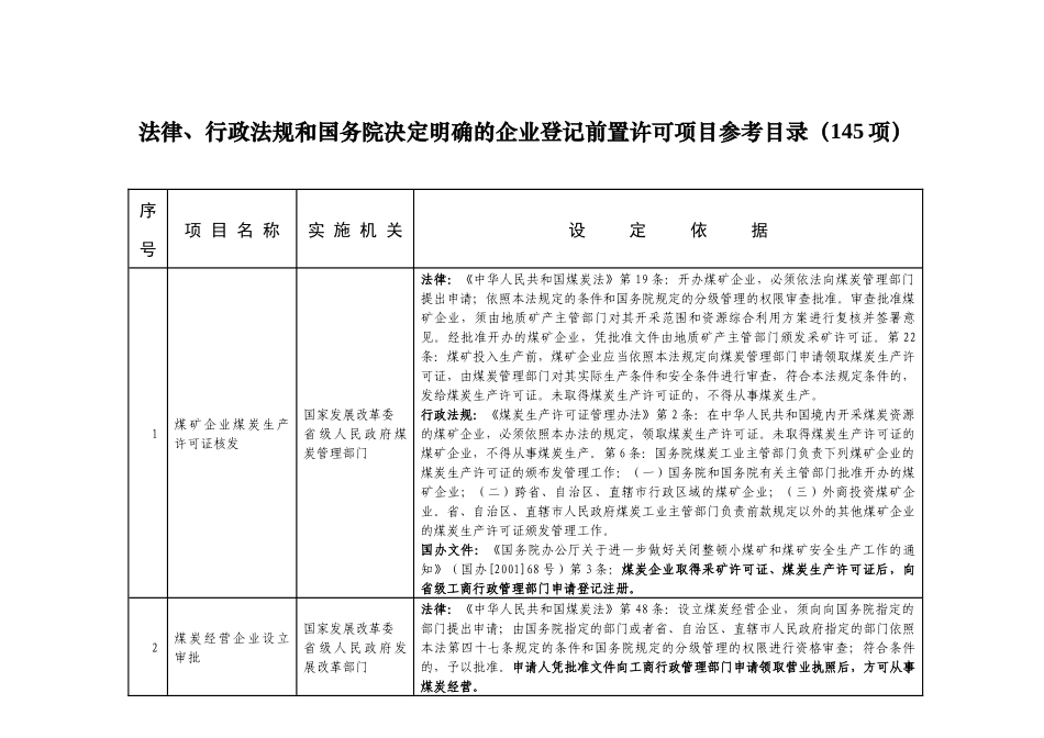 法律、行政法规和国务院决定明确的企业登记前置许可项_第1页