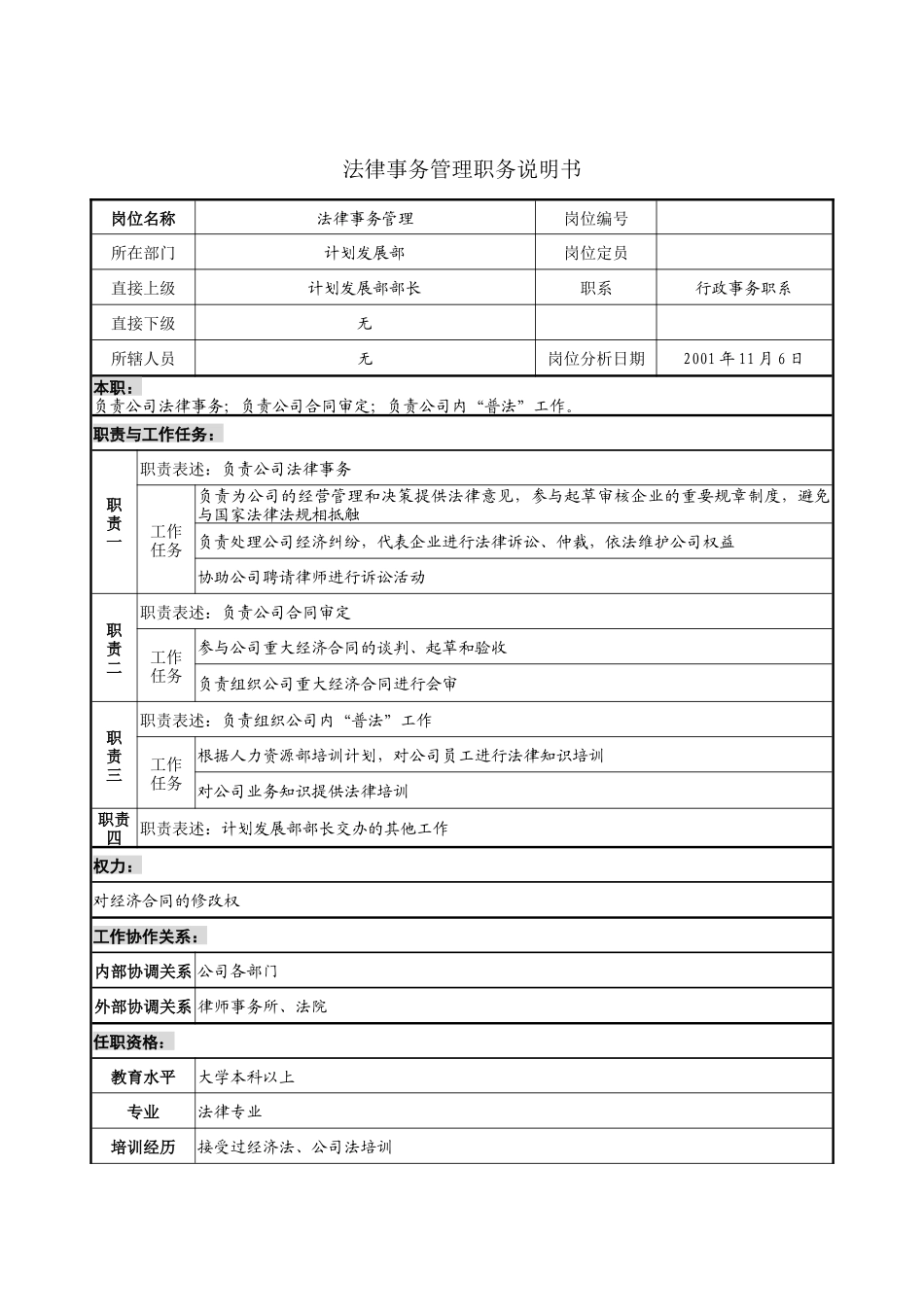 法律事务管理职务说明书_第1页