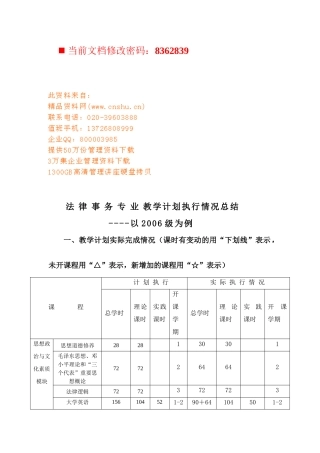 法律事务专业教学计划执行情况总结报告