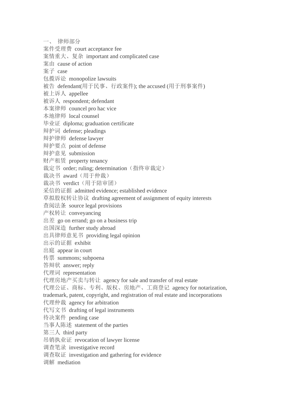 法律英语专业词汇汇总3583470_第1页