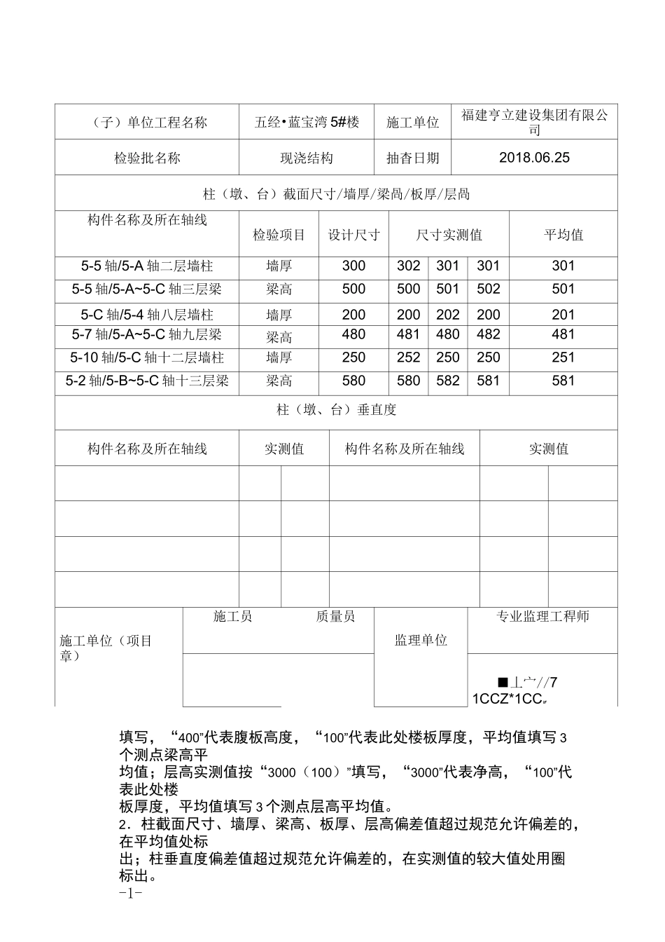 结构尺寸、位置抽查记录(5-7#楼)_第1页