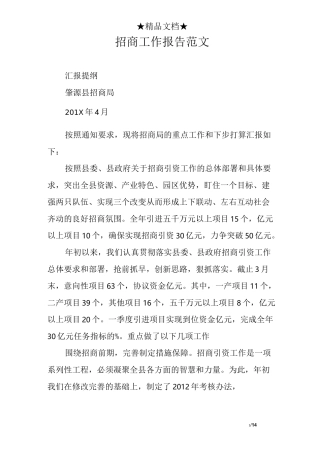 招商工作报告范文