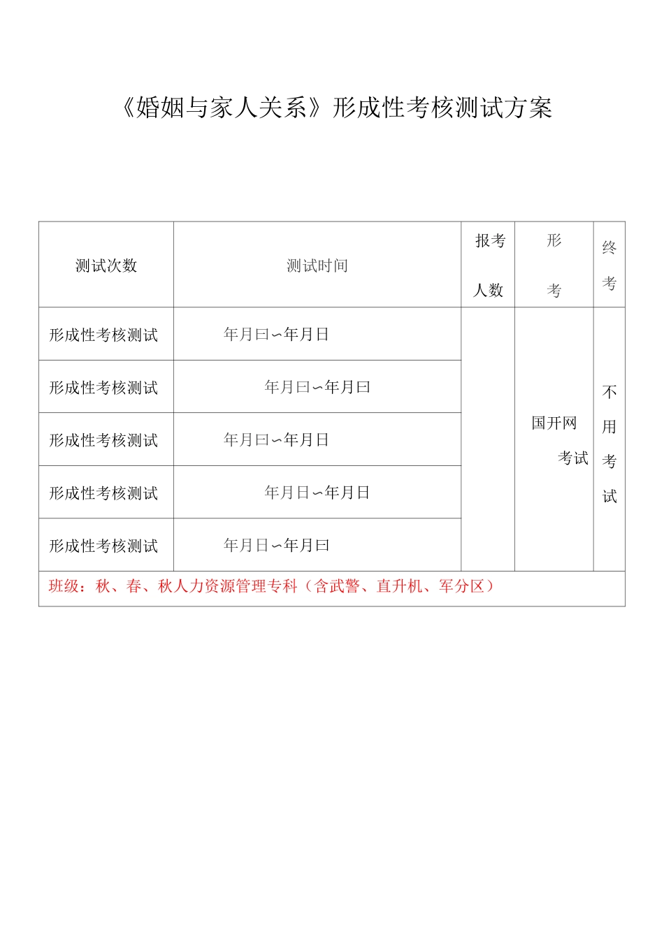 《婚姻与家人关系》形成性考核方案及测试题答案_第1页