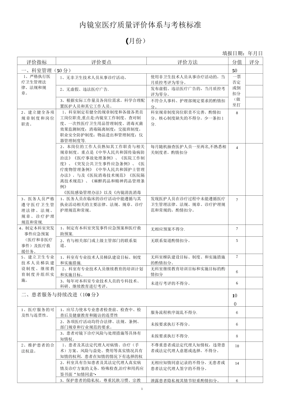 内镜室医疗质量评价体系与考核标准_第1页