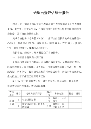 培训工作自查评估综合报告