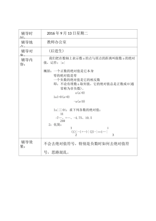 七年级数学培优辅差记录表