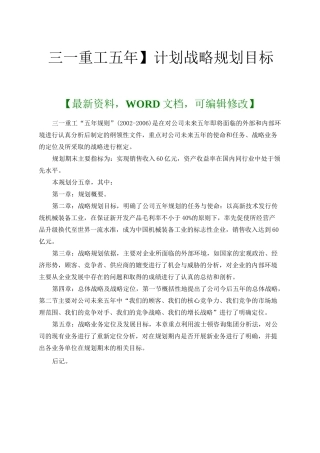 三一重工五年计划战略规划目标