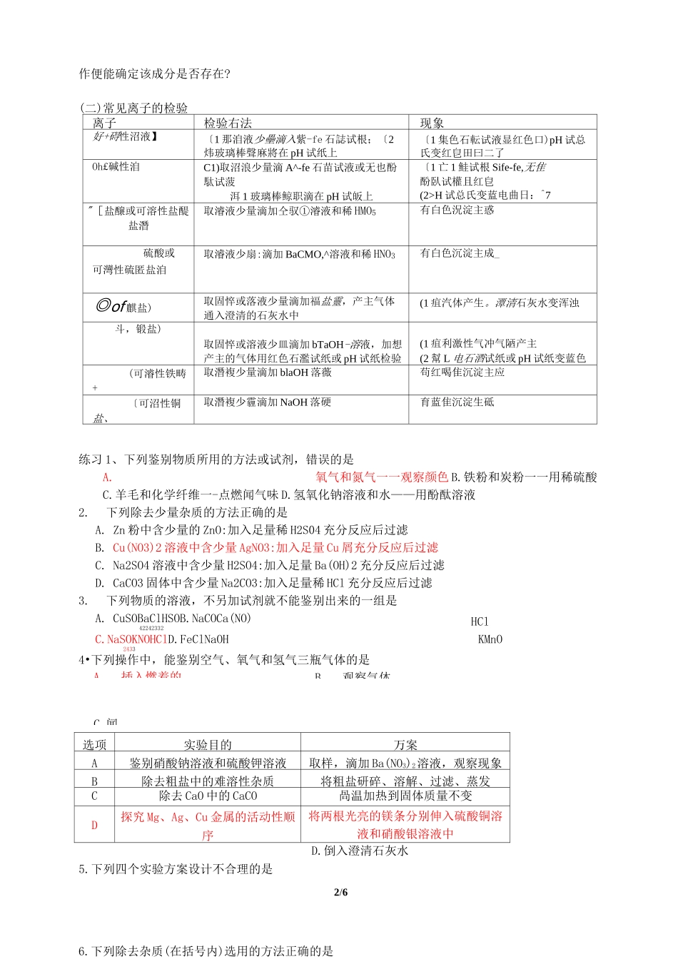 初三化学鉴别、除杂题---辅导_第2页